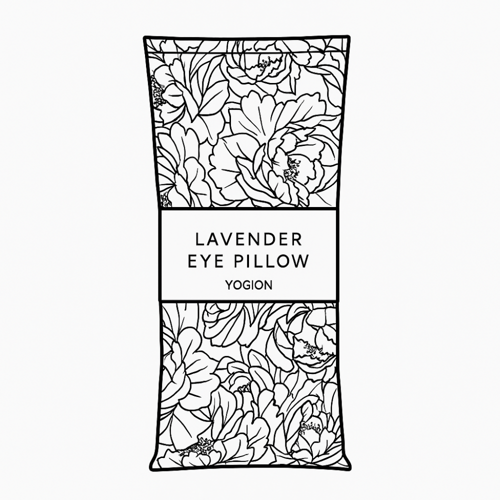a Mystic Lavender Goddess, A serene, ethereal woman with flowing hair that turns into swirling lavender vines. Her third eye is open, symbolizing mindfulness and relaxation promoting lavender eye pillows by yogion wellness