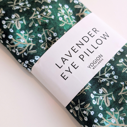 DARK green sage botanical pattern lavender eye pillow labeled by yogion wellness