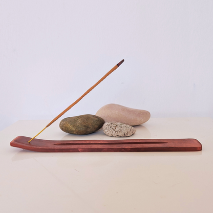 hand-crafted wooden INCENse holder burner and rocks