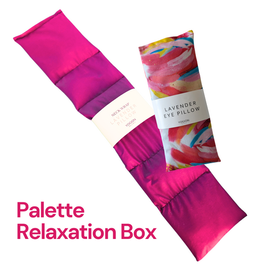 lavender gift set , pink lavender neck wrap pillow and abstract paint palette eye pillow by yogion wellness