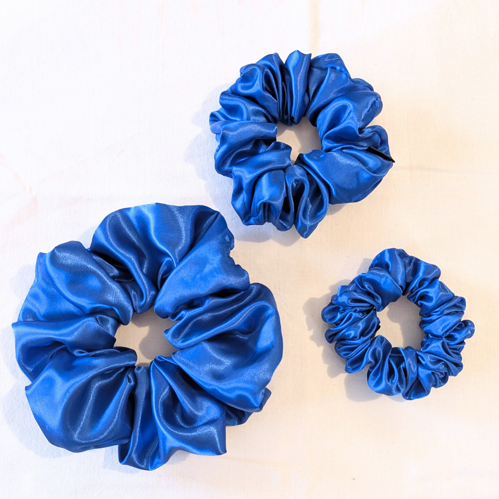 Handmade Olga Satin Blue Scrunchies