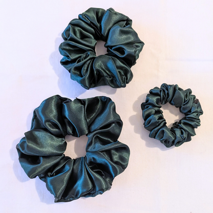 Handmade Stella Satin Forest Green Scrunchies