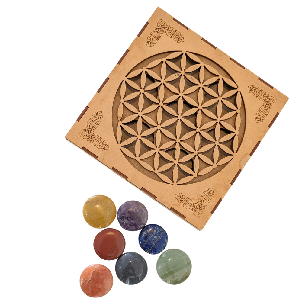 7 Chakra Stones Set + Flower of Life Box