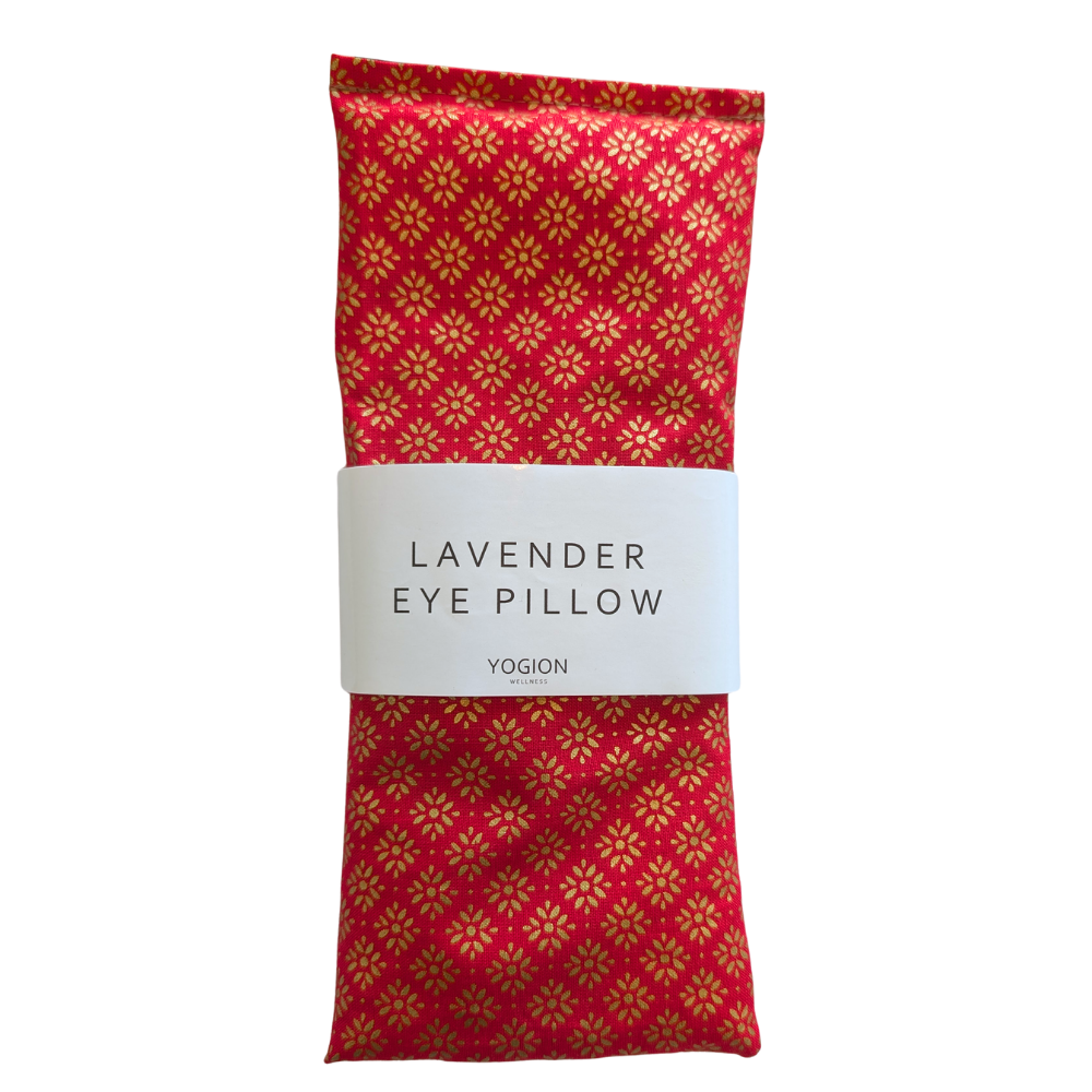 Lavender eye pillow red with golden detail by Yogion wellness Cyprus  