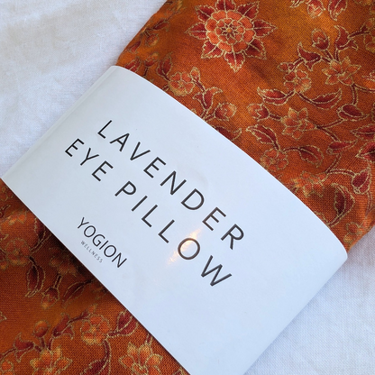 Lavender eye pillow orange botanical with golden detail by Yogion wellness Cyprus  close up 