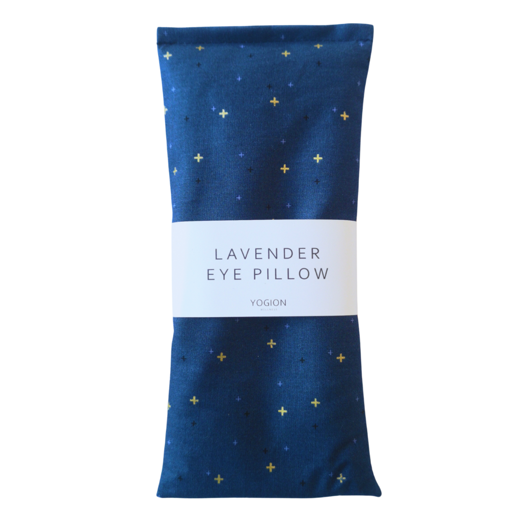 Lavender eye pillow dark blue crosses gold details