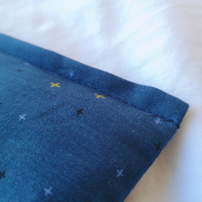 Lavender eye pillow dark blue crosses gold detail