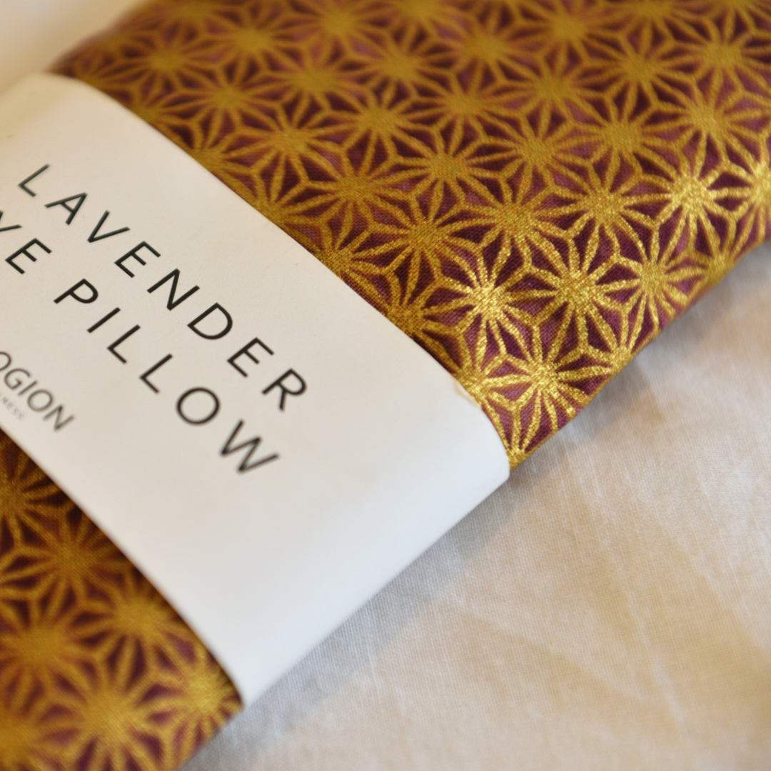 Lavender eye pillow gold star seamless geometric fabric close up