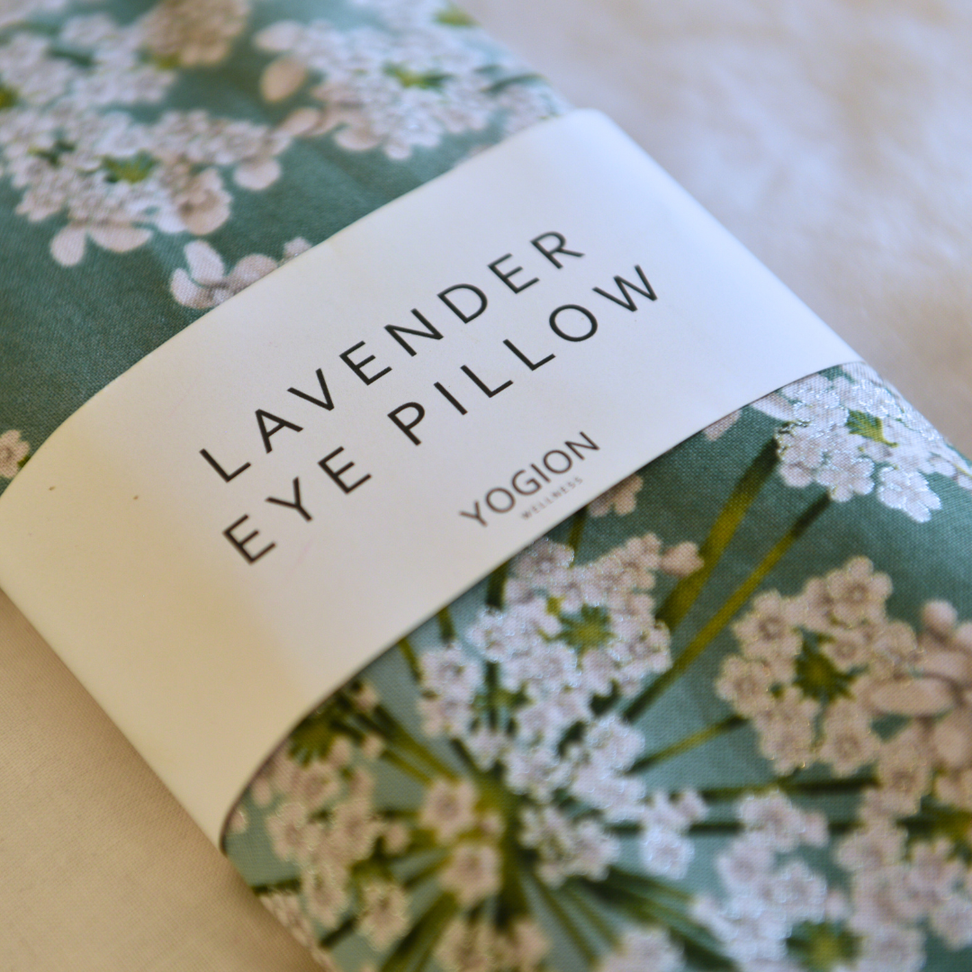 Lavender eye pillow mint Japanese floral silver detail fabric close up