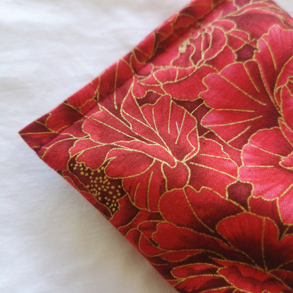 Lavender Eye Pillow Red Peonies Kyoto Garden fabric metallic gold detail