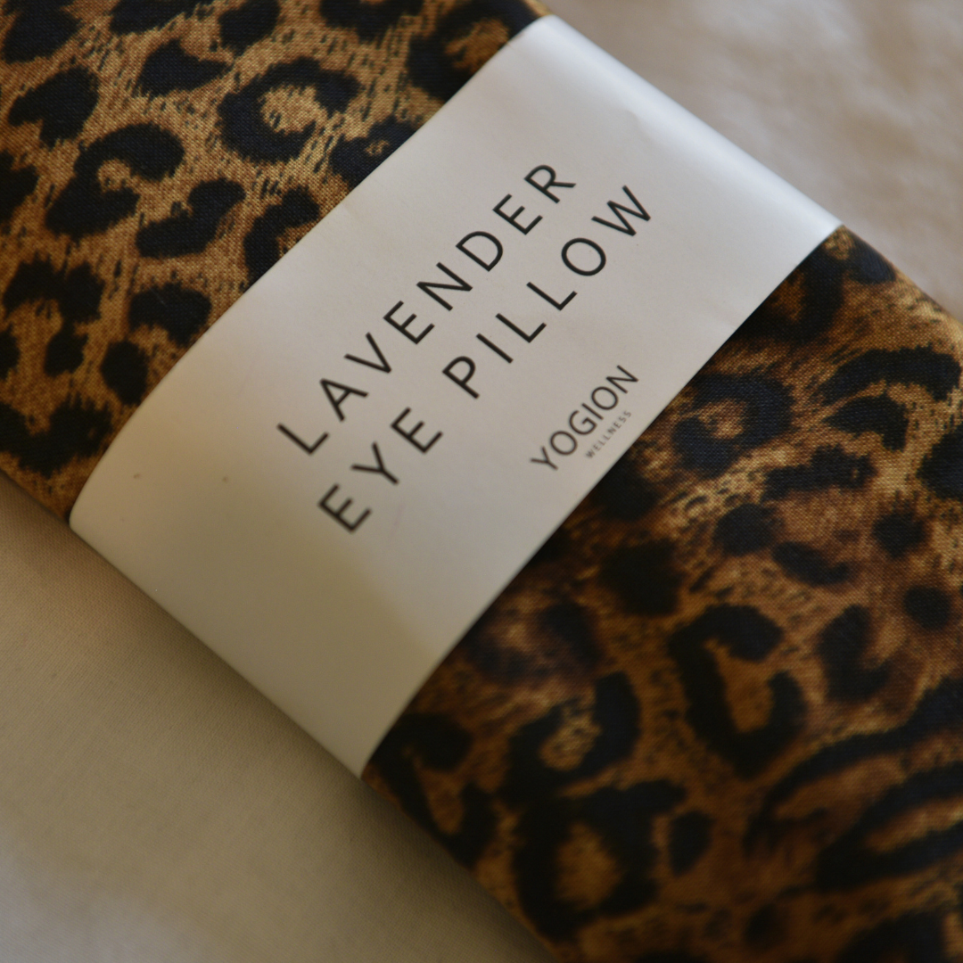 Lavender eye pillow Leopard fabric close up