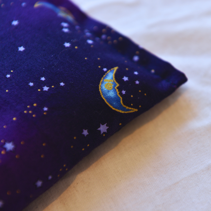 Lavender eye pillow Purple Golden moon fabric detail close up