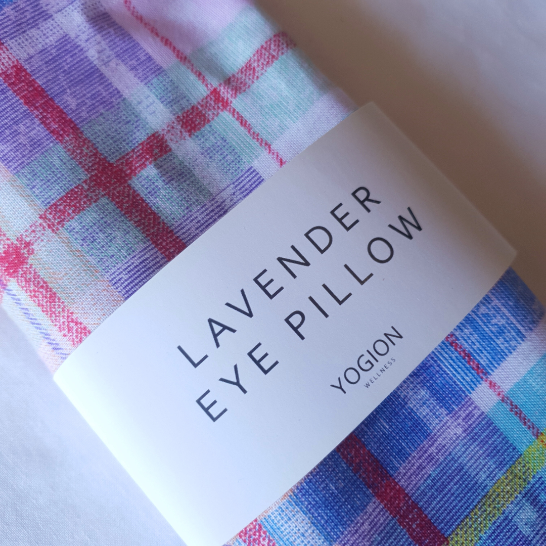 Lavender eye pillow tartan plaid pastel fabric closeup