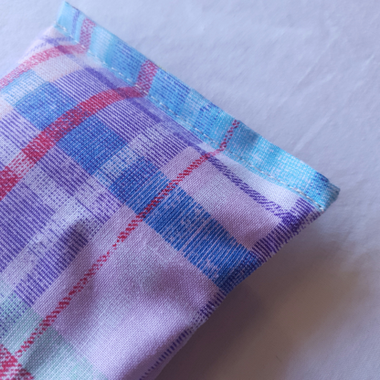 Lavender eye pillow tartan plaid pastel fabric detail