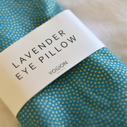 yogion Lavender eye pillow Turquoise gold spots detail